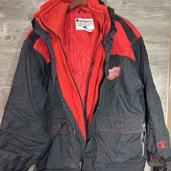 Champion Vintage NHL Detroit Red Wings Logo Embroidered Jacket Large Very Warm - Picture 13 of 16